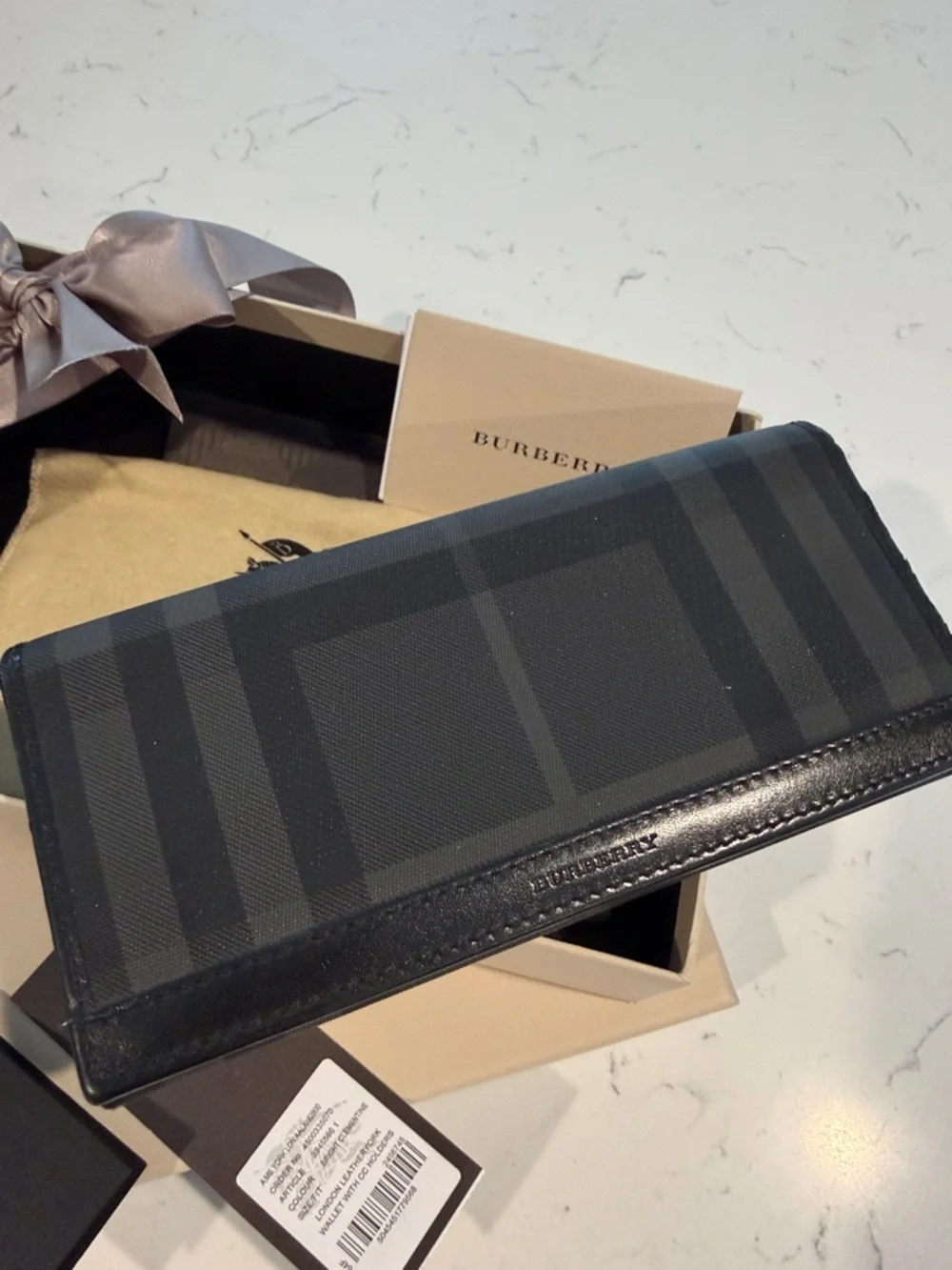 Burberry Black & Charcoal Check Long Wallet